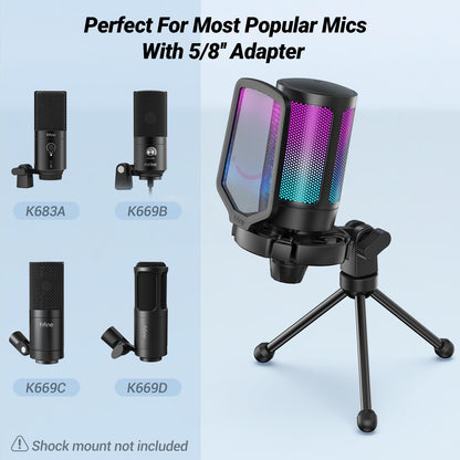 FIFINE Tripod Stand for Desktop Microphone with Non-slip Rubber Feet, Sturdy Metal Construction, Foldable Desk Mic Stand for Gaming, Podcasting, Meetings, Chatting
