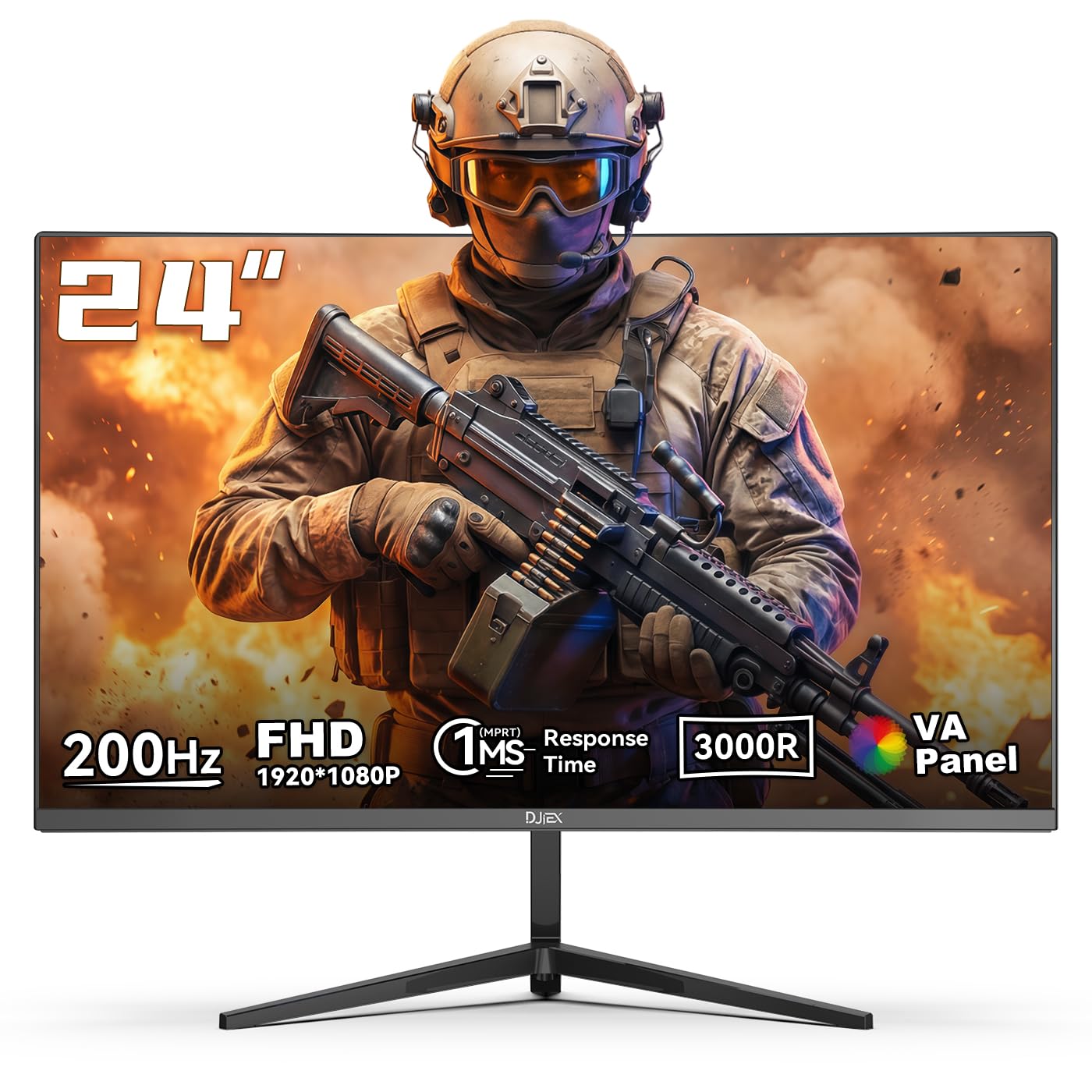 DJiEX 24 Inch Curved 200hz Gaming Monitor, FHD 1080p Computer Monitor with 3000R, 4000:1 Contrast, 1ms Response Time, 99% sRGB, AMD FreeSync, Eye Care, HDMI 2.0 & DP 1.4, VESA Mount, for Game & Office
