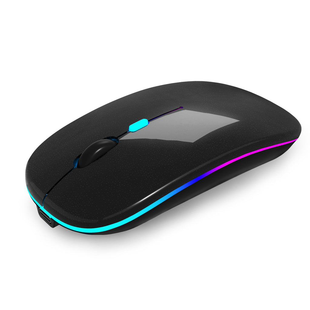 AIKOKOK Wireless Bluetooth Mouse, Rechargeable, Dual Mode Bluetooth 5.2 & 2.4G USB, LED Lights, Slim, Silent, Portable Computer Mouse for Laptop, PC, MacBook, iPad, Tablet (Black Pearl)