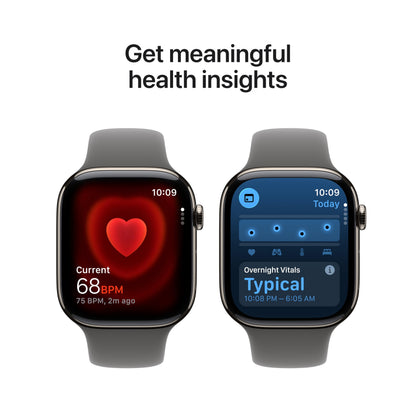 Apple Watch Series 11 [GPS + Cellular 46mm] Smartwatch with Natural Titanium Case with Stone Gray Sport Band - M/L. Sleep Score, Fitness Tracker, Health Monitoring, Always-On Display, Water Resistant