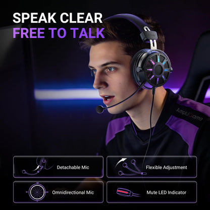 FIFINE Wired USB Gaming Headset with Open Back Design, Breathable Mesh Fabric, 7.1 Surround Sound, Vibrant RGB, in-line Control Box, Over-Ear Headphone with Mic for PC, PS5/PS4, Laptop, Mac - H19BP