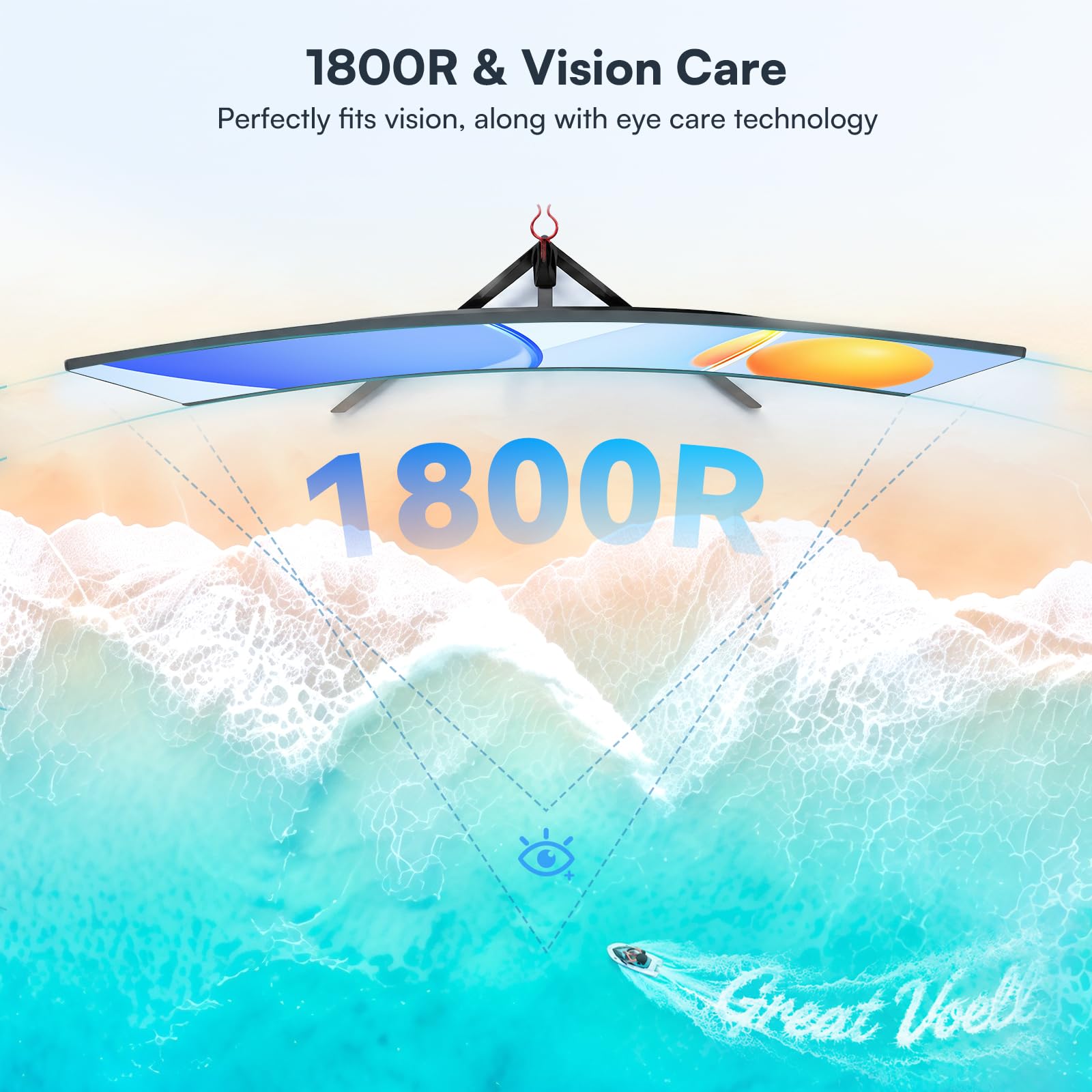 Great voell 27 Inch Curved Computer Monitor, 120Hz Full HD Display (1920 x1080), VA Panel, 99% sRGB, 4000:1 Contrast Ratio, HDR10, Eye Care, HDMI, Game Mode, VESA, Home Office
