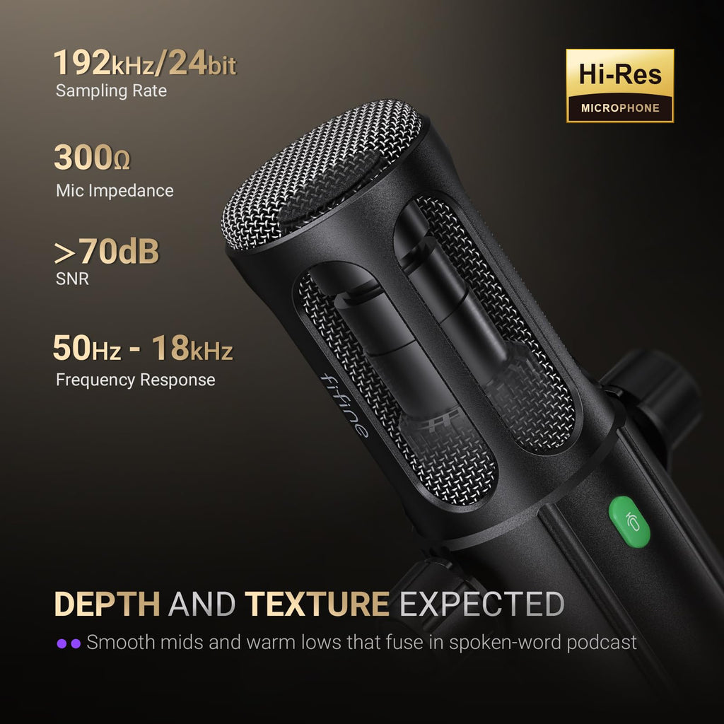 FIFINE Podcast Microphone, USB/XLR Vocal Dynamic Microphone for Streaming, Recording, Broadcast, Content Creator, Studio Microphone for PC with Mute Button, Headphone Monitoring-AmpliTank TANK6