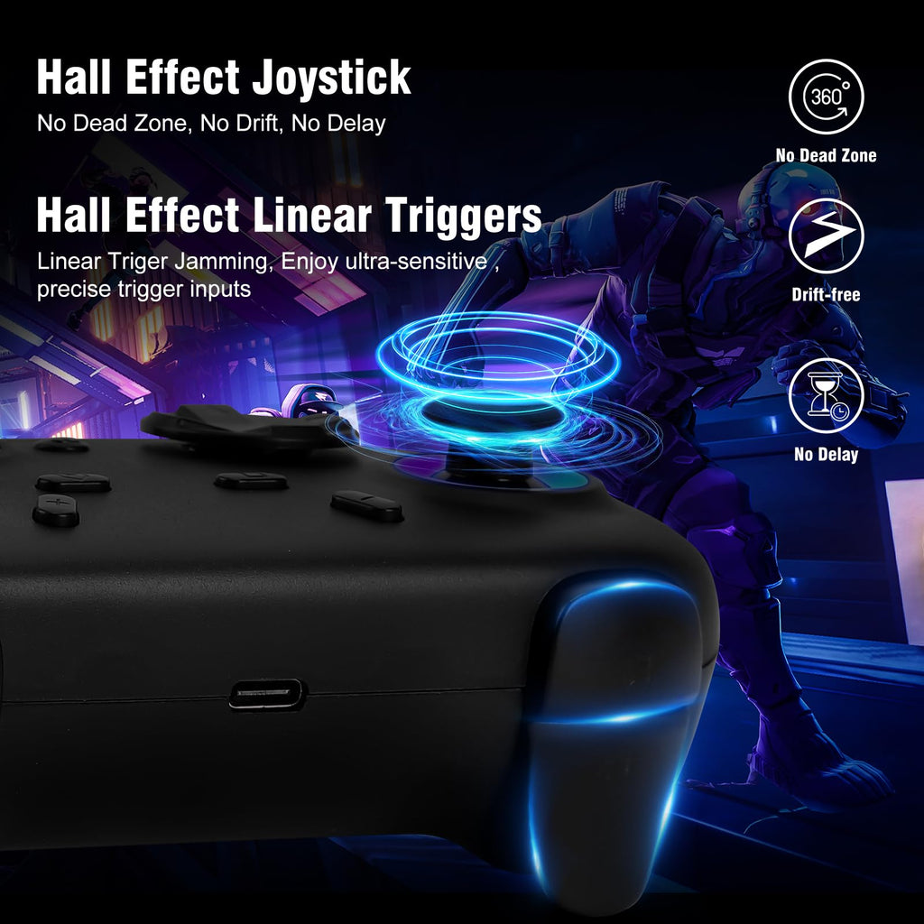 DuLingKer PC Controller, Wireless Game Controller for Windows PC/Switch/Switch 2/Steam/Android, PC Gamepad with Charging Dock, Hall Effect Joystick and Trigger(No Drift), RGB, M1/M2 Buttons, Vibration
