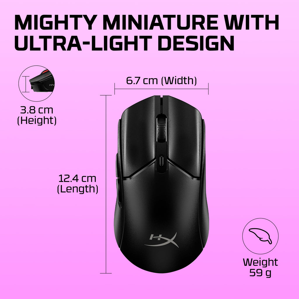 HyperX Pulsefire Haste 2 Mini – Wireless Gaming Mouse for PC Compact Lightweight Bluetooth 2.4GHz Black