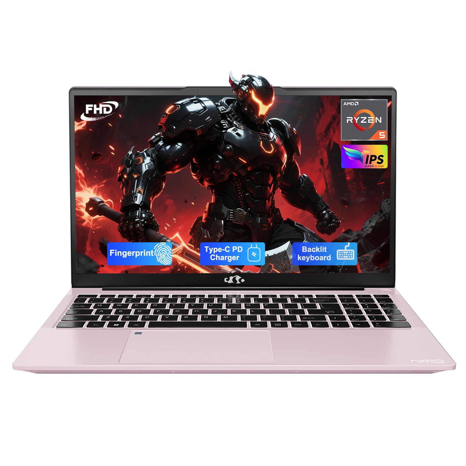 NIMO 15.6'' IPS FHD-Laptop, 16GB RAM 512GB SSD AMD Ryzen 5(Beat i5-1135G7, 4 Cores Up to 3.7GHz) Student Computer with 2 Years Warranty, 65W Type-C, Fingerprint, Backlit Keyboard, 180°Viewing
