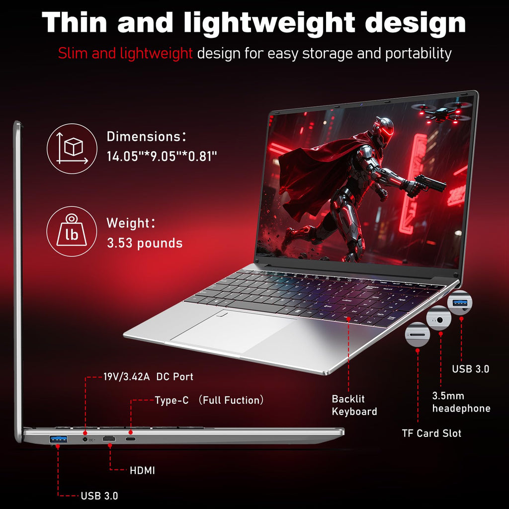 NAIKLULU Gaming Laptop Computer, Lap Top PC 2026 Window 11 pro, 16GB RAM 1TB SSD, Ryzen 5 7430U (up to 4.3Ghz, Beat 5700U), Backlit Keyboard, IPS 1920 * 1080 FHD Display, WiFi 5, BT5.0, Fingerprint