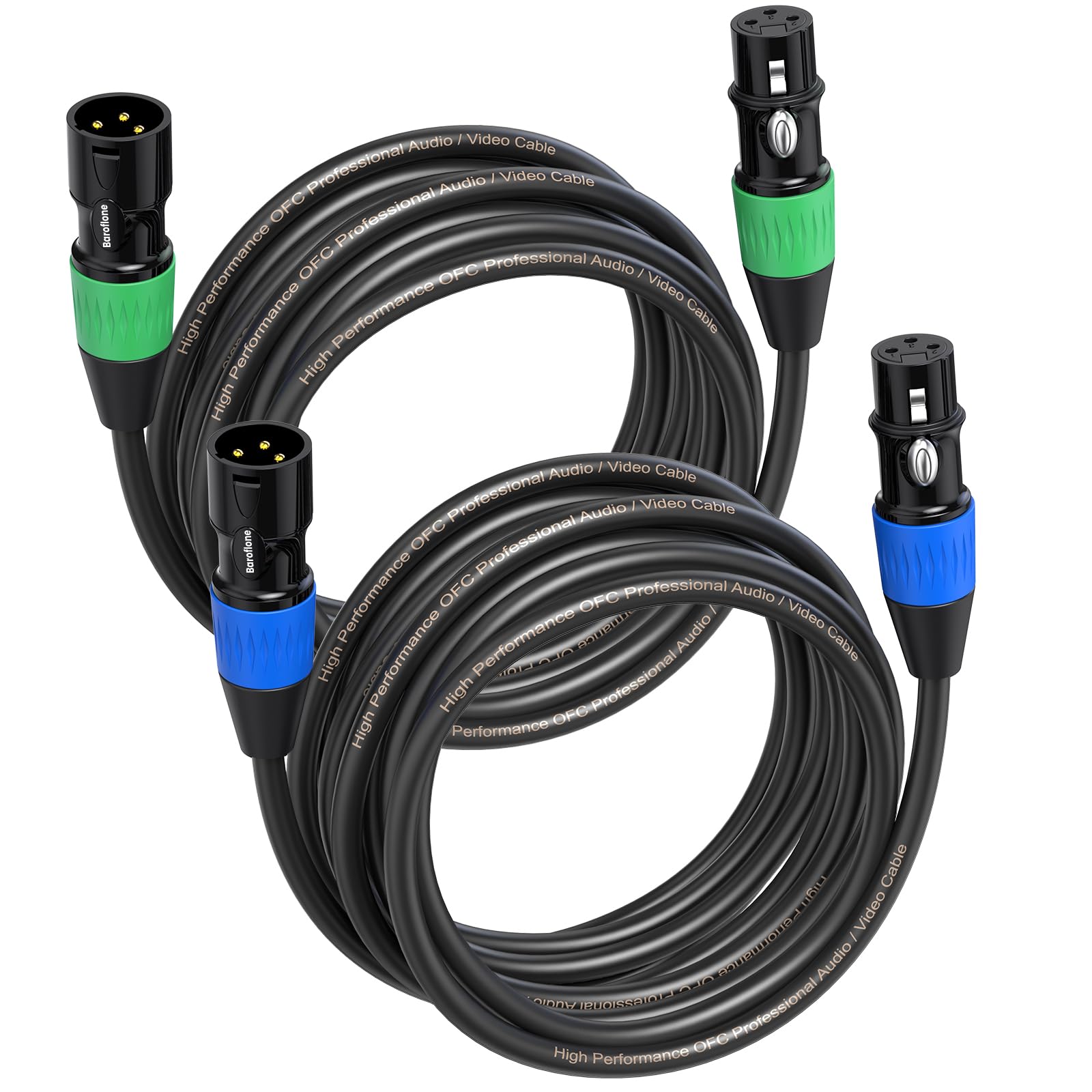 Baroflone XLR Cables, Microphone Cables 25ft 2Pack, Balanced XLR Speaker Cable 3-pins Gold-Plated Mic Cable Male to Female for Microphones, Stage Lighting, Speaker Systems and More