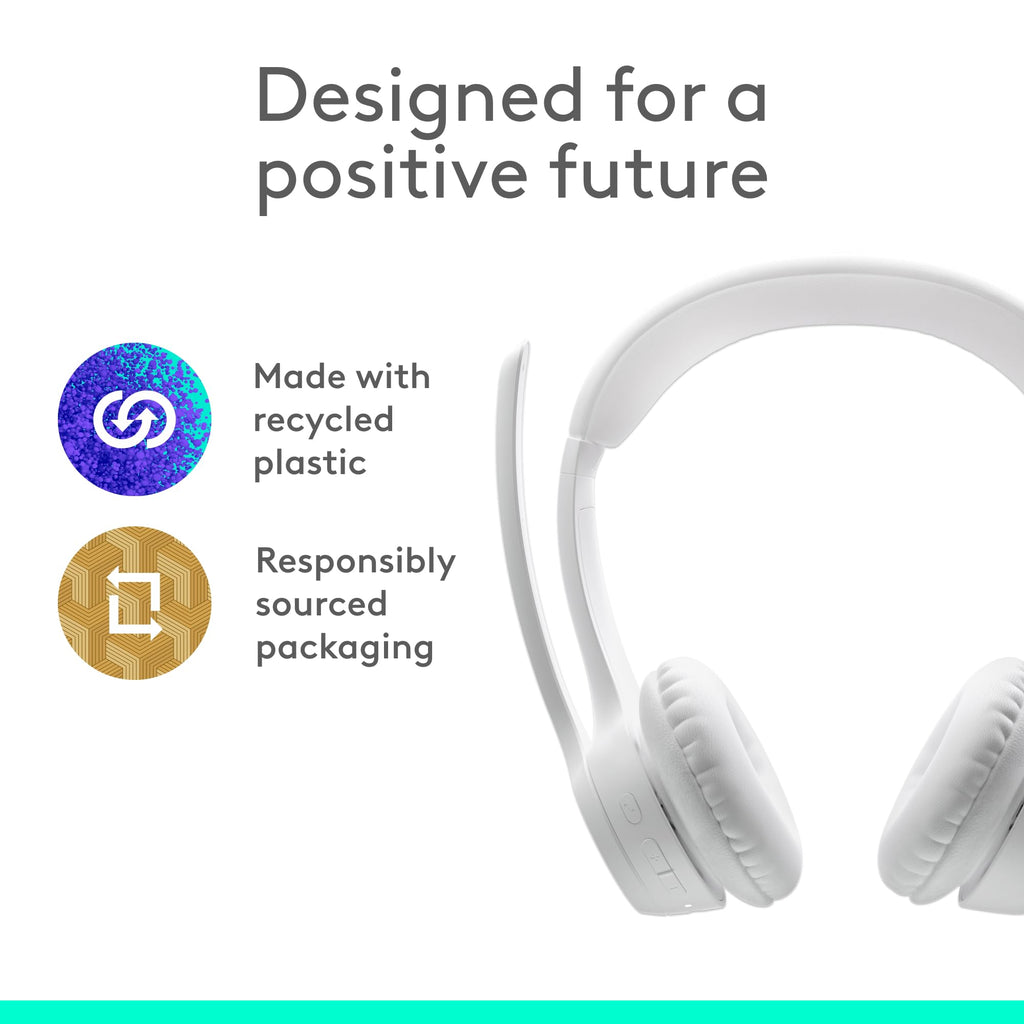 Logitech Zone 300 Wireless Bluetooth Headset with Noise-Canceling Microphone, Compatible with Windows, Mac, Chrome, Linux, iOS, iPadOS, Android – Off-White