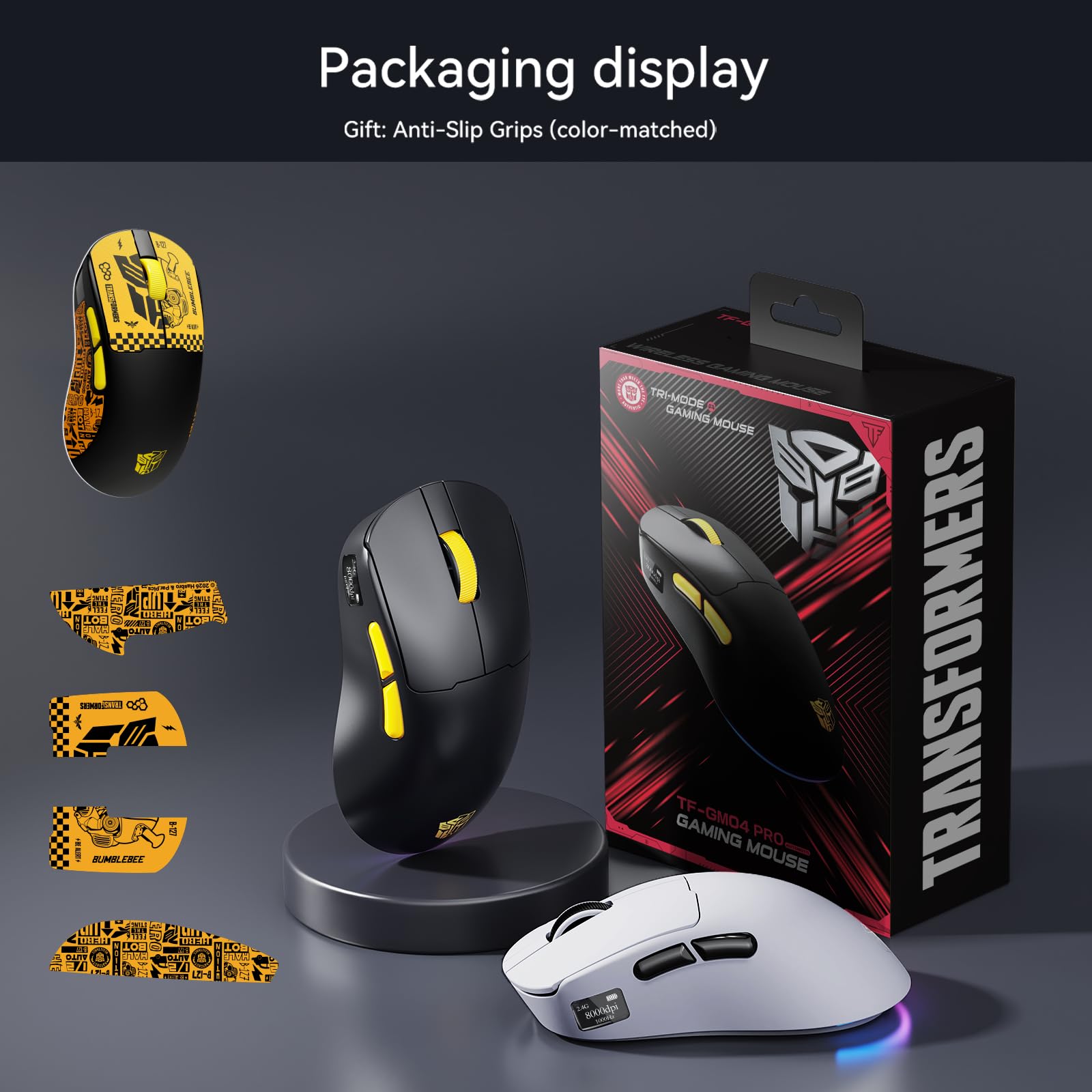 Transformers Gaming Mouse GM04 Pro, Wireless Gaming Mouse Tri-Mode Bluetooth/2.4G/Wired, 53g Ultra-Light, 24,000 DPI PAW3311 Sensor, RGB, 1000Hz, Rechargeable PC Gaming Mouse (Black)