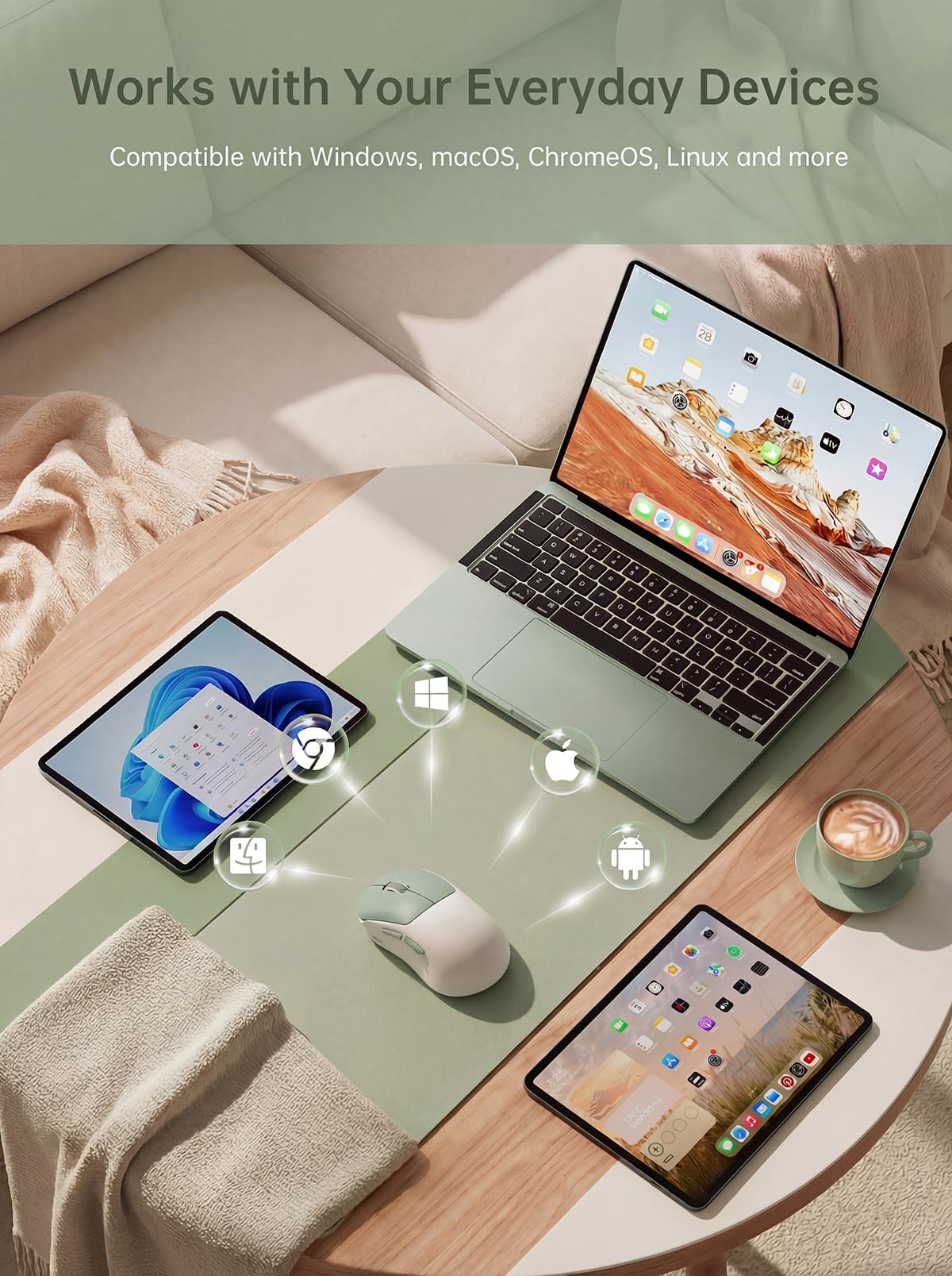 hunart H6 49g Wireless Mouse, Bluetooth & 2.4GHz Rechargeable Mouse, Lightweight Silent Ergonomic Mouse with USB-C Charging, Portable Right-Hand Office Mouse for Laptop, PC, MacBook, Tablet - Green