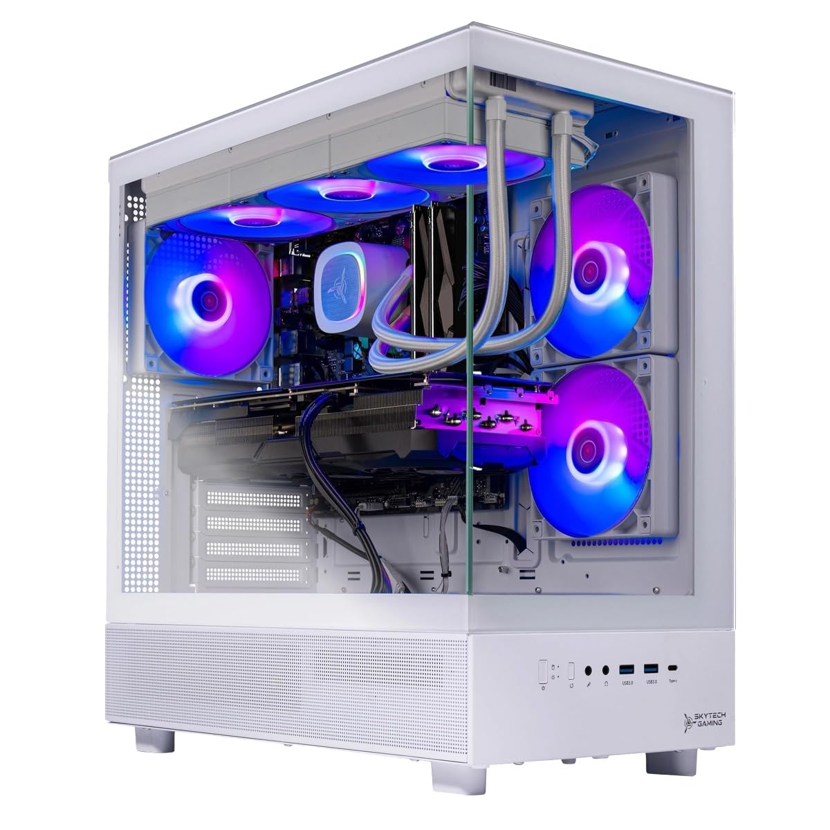 Skytech Gaming Azure 3 Gaming PC, AMD Ryzen 7 7800X3D 4.2GHz, NVIDIA RTX 5060 Ti 16GB VRAM, 1TB Gen4 NVMe SSD, 16GB DDR5 RAM 6000, 650W Gold PSU, 360 ARGB AIO, WI-FI 5, Windows 11, Desktop