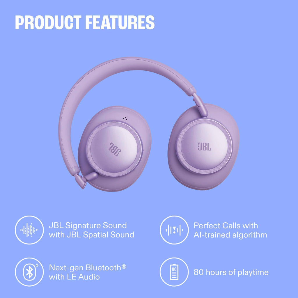 JBL Live 780NC - Wireless Over-Ear True Adaptive Noise Cancelling Headphones, JBL Signature Sound with Hi-Res Audio, 2-mic Perfect Calls 2.0 with AI-Trained Algorithm, & Personi-Fi 3.0 (White)