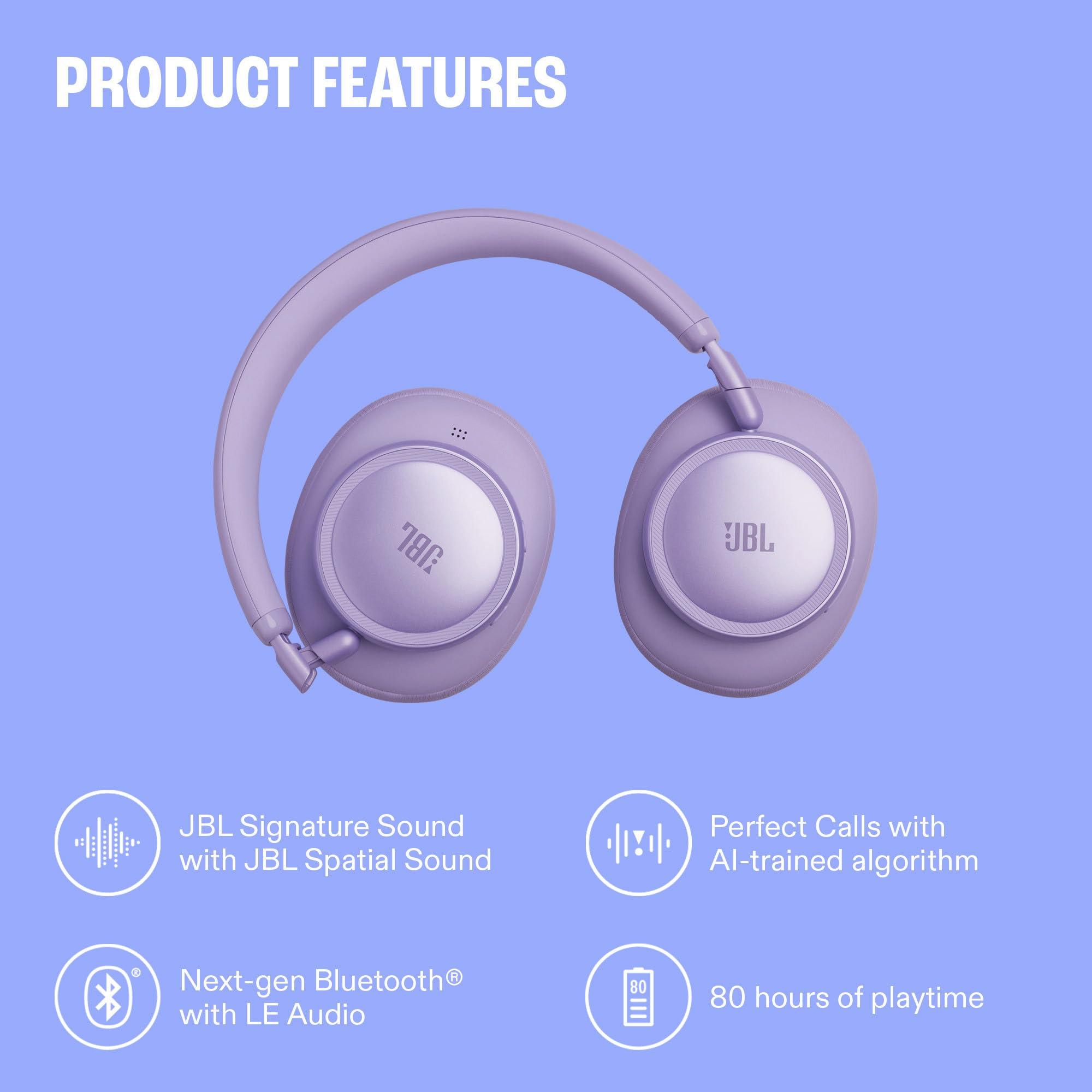 JBL Live 780NC - Wireless Over-Ear True Adaptive Noise Cancelling Headphones, JBL Signature Sound with Hi-Res Audio, 2-mic Perfect Calls 2.0 with AI-Trained Algorithm, & Personi-Fi 3.0 (White)