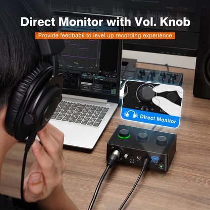 FIFINE PC Audio Mixer for Recording Music, USB Interface for Streaming and Podcasting with XLR, Monitor, 48V Phantom Power, Gain Knob, for Instrument Guitar/Video Content Creation/Vocal-Ampli 1