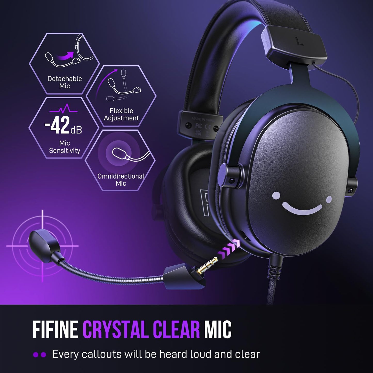 FIFINE Wired Gaming Headset, Gamer Headset with 3.5mm and USB Dual Connectivity, 7.1 Surround Sound, Tuned 50mm Drivers, Detachable Mic, Over-Ear Headphones for PC/PS5/Xbox, Black-AmpliGame H9
