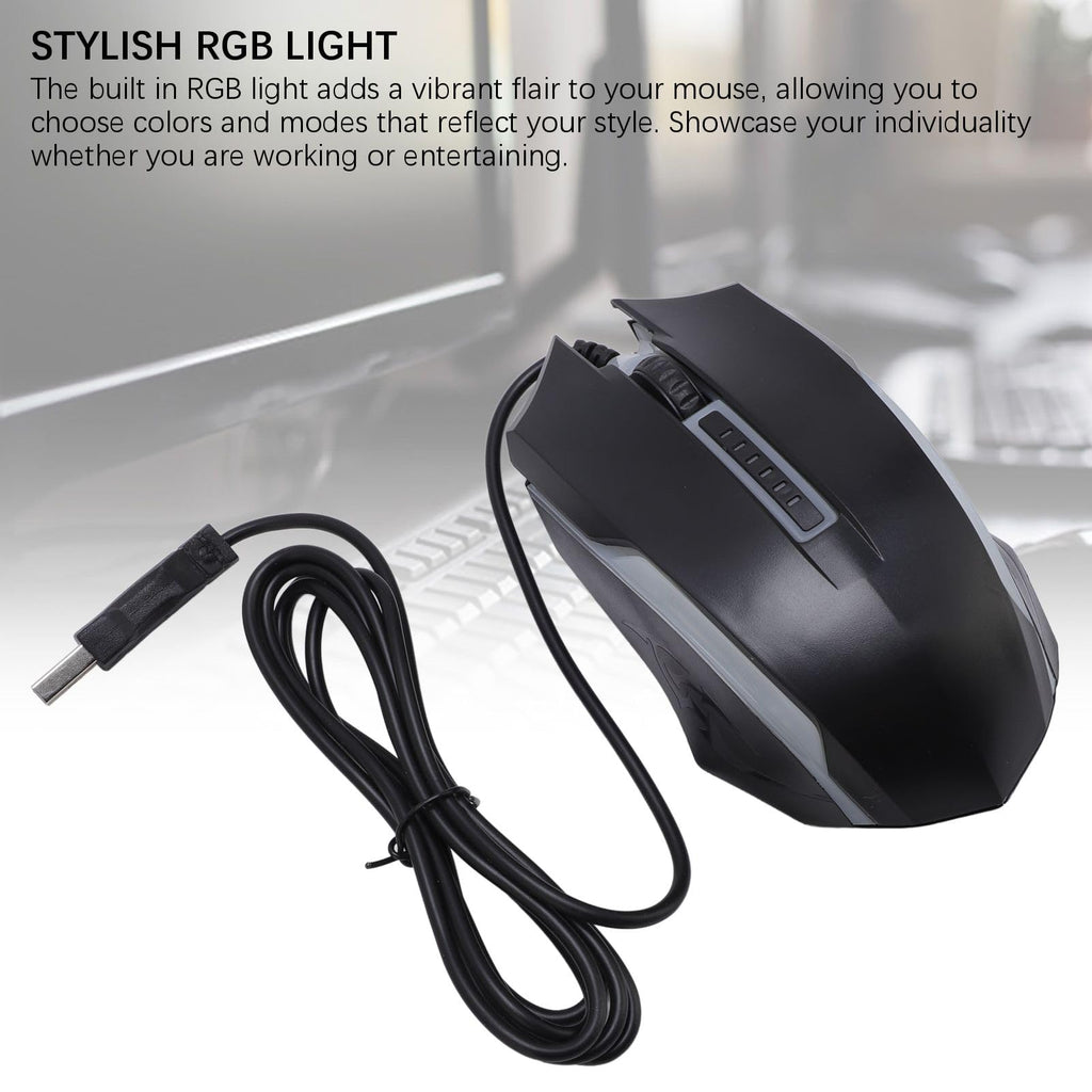 RGB Gaming Mouse, Wired USB Computer Mouse with Colorful Lighting, Ambidextrous Comfortable Grip for PC, Laptop, Office & Starter Gaming, 1200 DPI