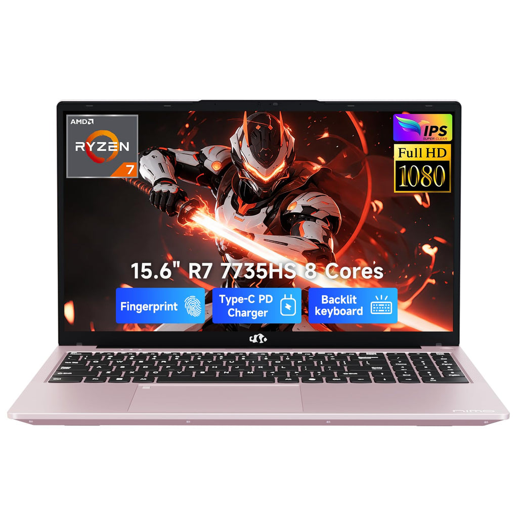 NIMO 15.6" FHD IPS Gaming Laptop, AMD Ryzen 7 7735HS 16GB DDR5 RAM 512GB SSD (8C/16T, Beat i7-12650H) Radeon 680M Graphics, Backlit Keyboard, Fingerprint, 100W PD Computer for Business & Student