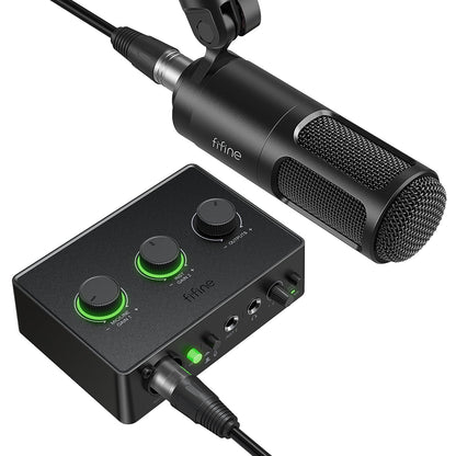 FIFINE Podcast Equipment Bundle Set, Music Recording Kit with Studio Dynamic Microphone and USB Audio Mixer with XLR Mic Input, Headphone Monitoring, Volume Knob for Vocal/Voice Over-AmpliTank KS6