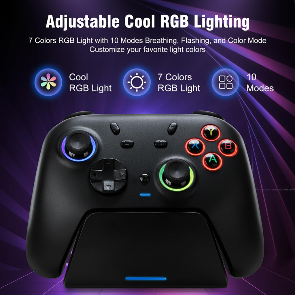 DuLingKer PC Controller, Wireless Game Controller for Windows PC/Switch/Switch 2/Steam/Android, PC Gamepad with Charging Dock, Hall Effect Joystick and Trigger(No Drift), RGB, M1/M2 Buttons, Vibration