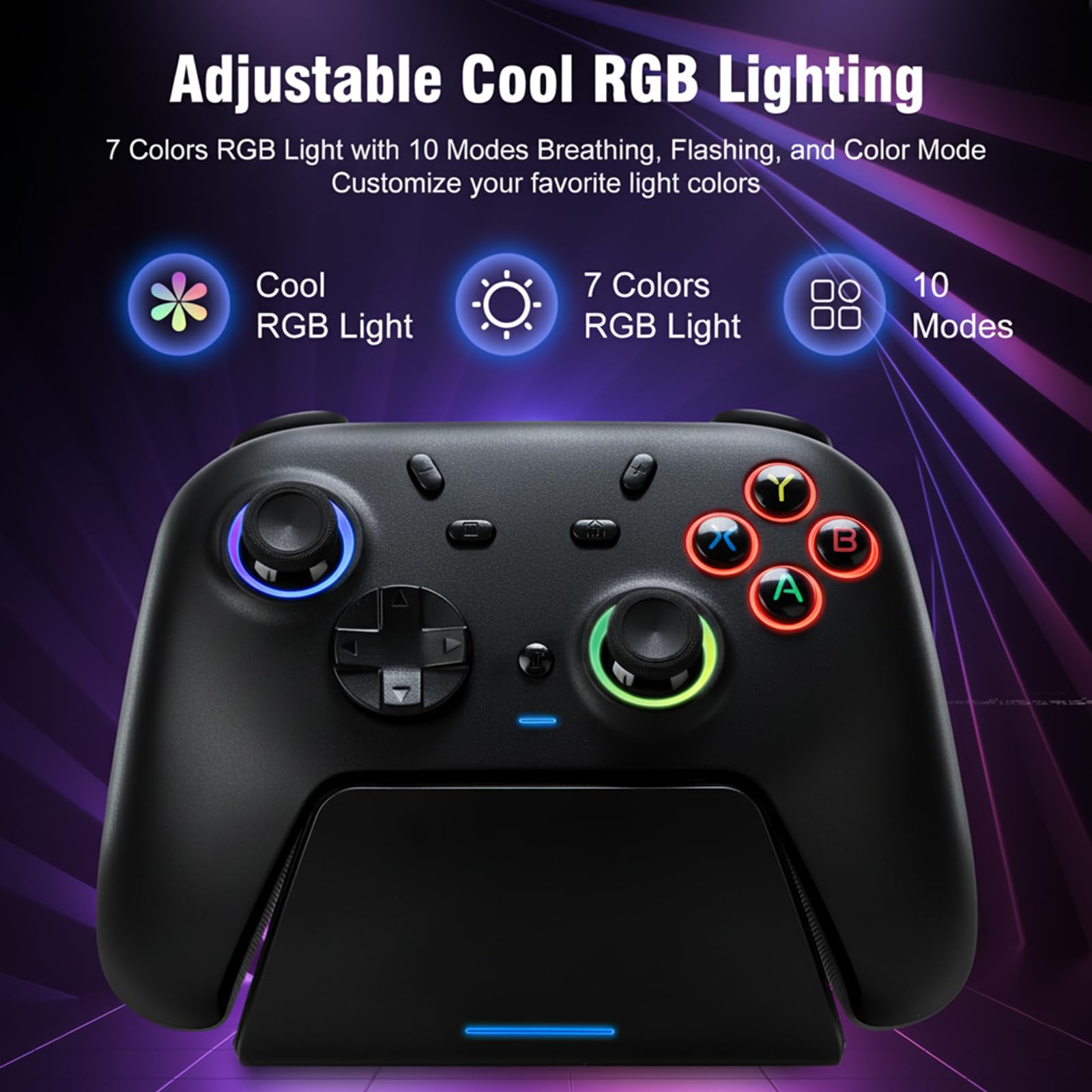 DuLingKer PC Controller, Wireless Game Controller for Windows PC/Switch/Switch 2/Steam/Android, PC Gamepad with Charging Dock, Hall Effect Joystick and Trigger(No Drift), RGB, M1/M2 Buttons, Vibration