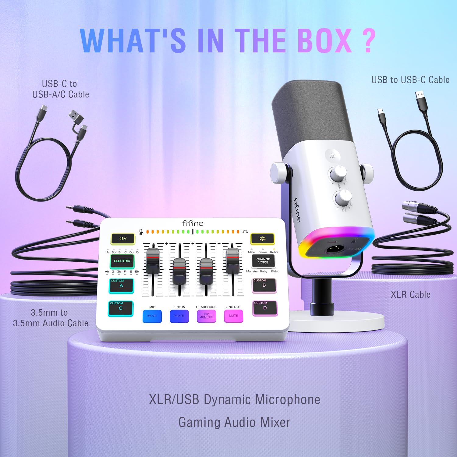 FIFINE KS5W, XLR/USB dynamic microphone with audio mixer for streaming, podcasting and gaming.