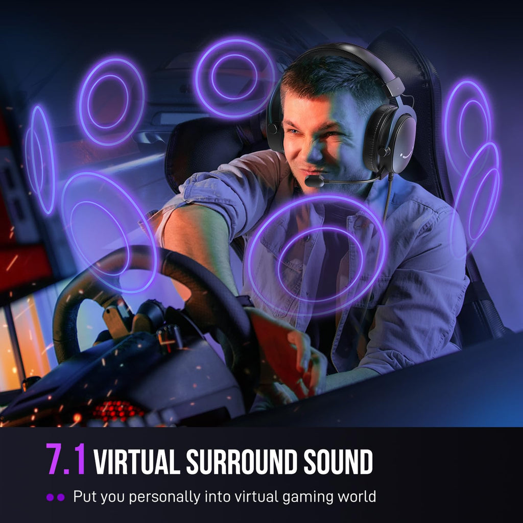 FIFINE Wired Gaming Headset, Gamer Headset with 3.5mm and USB Dual Connectivity, 7.1 Surround Sound, Tuned 50mm Drivers, Detachable Mic, Over-Ear Headphones for PC/PS5/Xbox, Black-AmpliGame H9