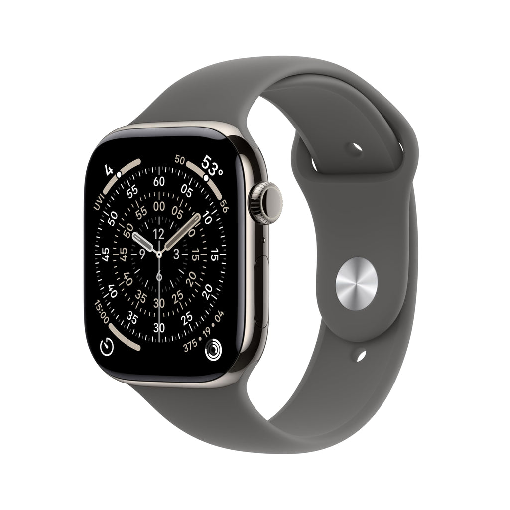 Apple Watch Series 11 [GPS + Cellular 46mm] Smartwatch with Natural Titanium Case with Stone Gray Sport Band - M/L. Sleep Score, Fitness Tracker, Health Monitoring, Always-On Display, Water Resistant