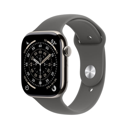 Apple Watch Series 11 [GPS + Cellular 46mm] Smartwatch with Natural Titanium Case with Stone Gray Sport Band - M/L. Sleep Score, Fitness Tracker, Health Monitoring, Always-On Display, Water Resistant