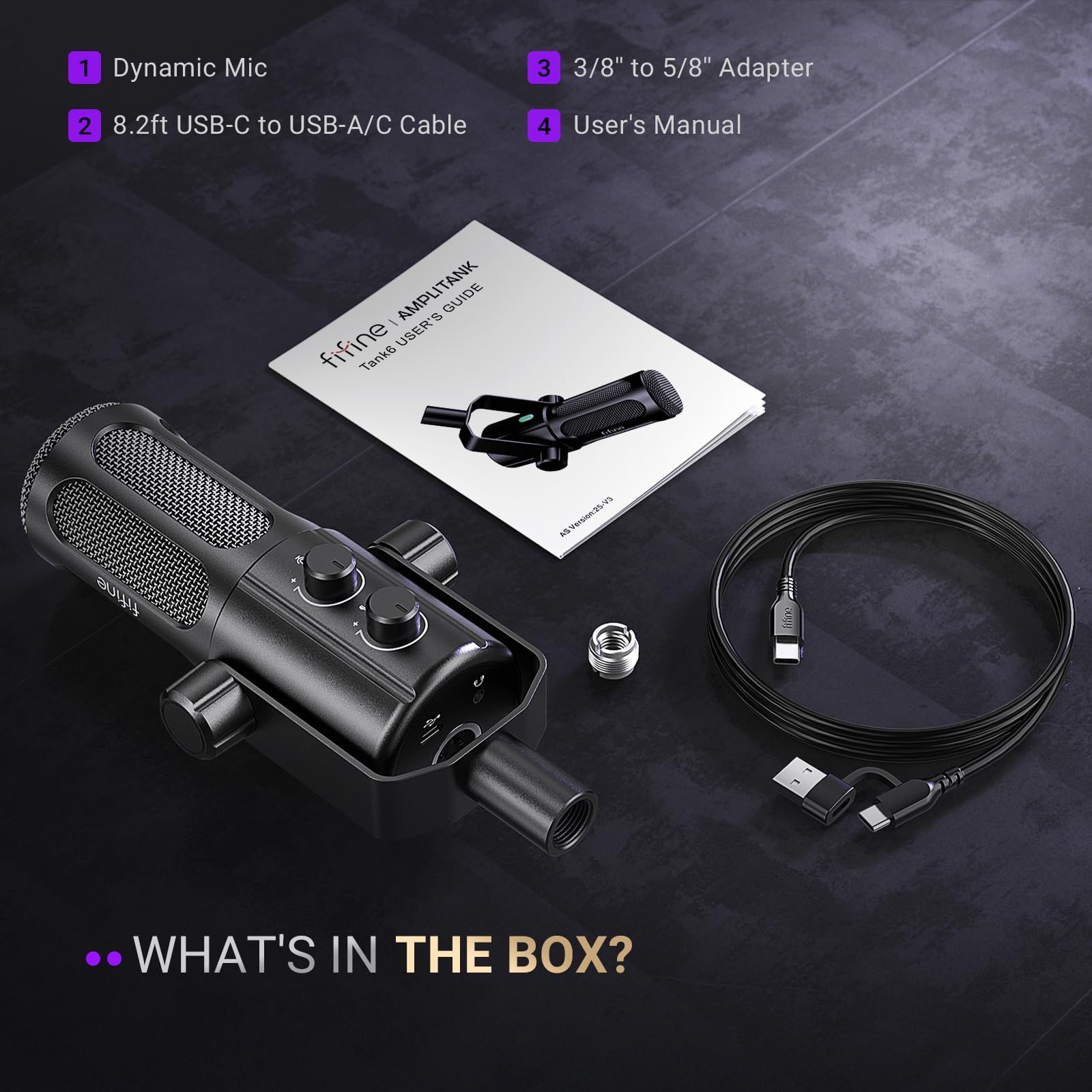 FIFINE Podcast Microphone, USB/XLR Vocal Dynamic Microphone for Streaming, Recording, Broadcast, Content Creator, Studio Microphone for PC with Mute Button, Headphone Monitoring-AmpliTank TANK6