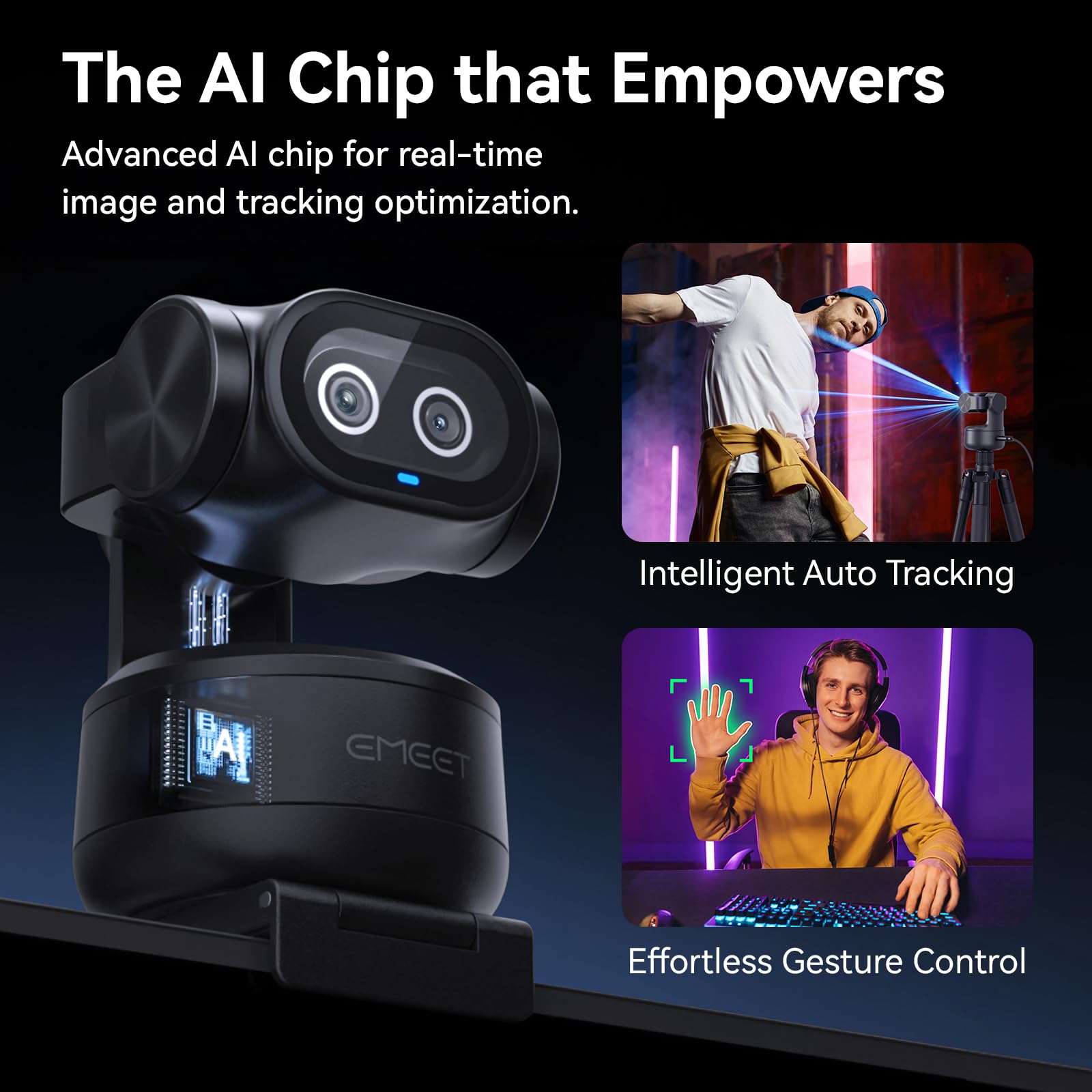 EMEET PIXY Dual-Camera AI-Powered PTZ Camera 4K, AI Tracking, PDAF&AI Autofocus 0.2s, 1/2.55'' Sony Sensor, 3 Mics, Presets, Gesture Control, 4K Webcam for Streaming and OBS/Twitch/Switch 2 Compatible
