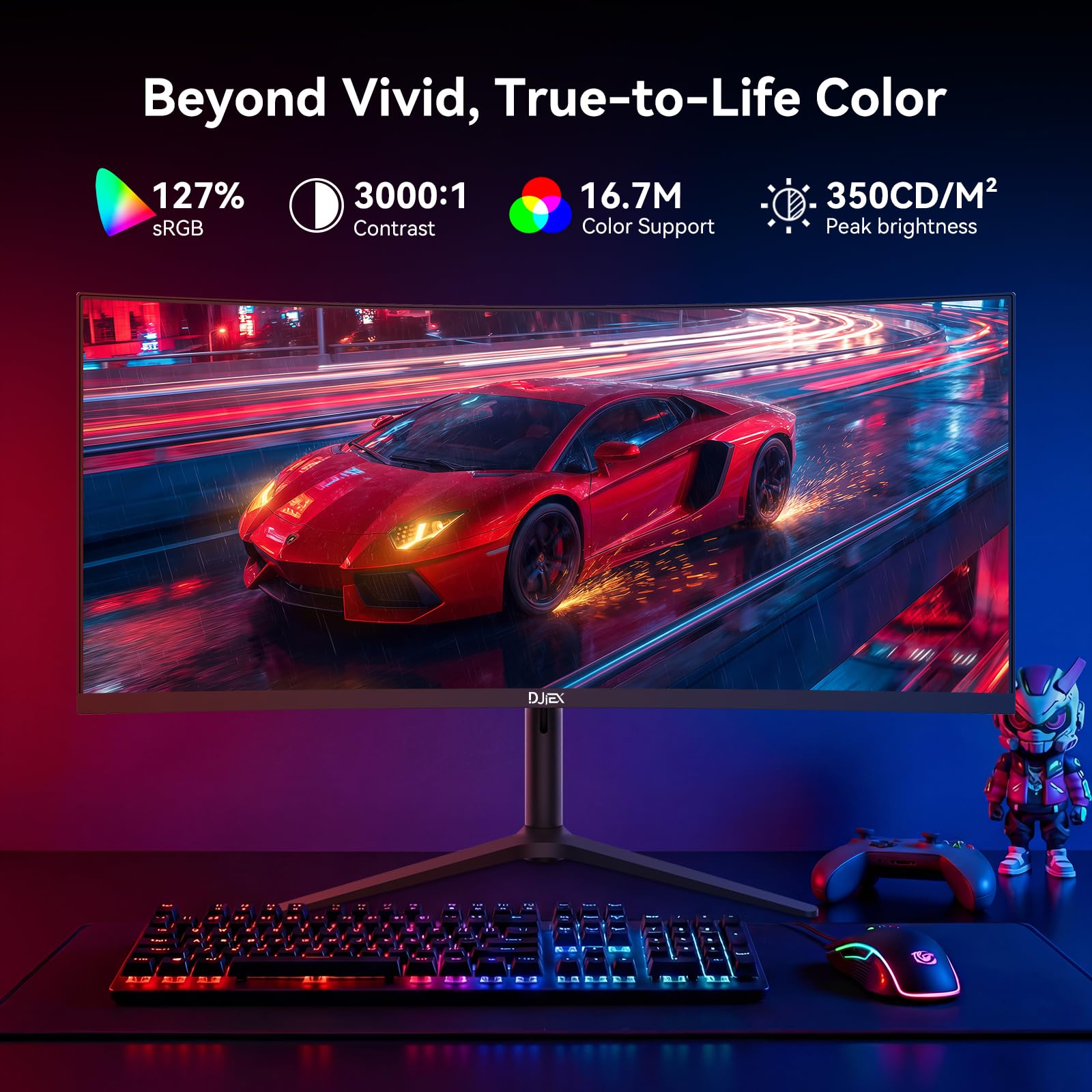 DJiEX 34 Inch Curved Gaming Computer Monitor with 180Hz Refresh Rate, WQHD 3440x1440, 127% sRGB, FreeSync,1500R Curvature & 178° Viewing Angle, Height Adjustable Base for Gaming, Business