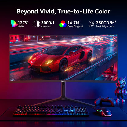 DJiEX 34 Inch Curved Gaming Computer Monitor with 180Hz Refresh Rate, WQHD 3440x1440, 127% sRGB, FreeSync,1500R Curvature & 178° Viewing Angle, Height Adjustable Base for Gaming, Business