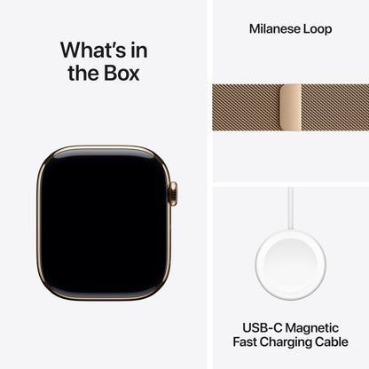 Apple Watch Series 11 [GPS + Cellular 46mm] Smartwatch with Gold Titanium Case with Gold Milanese Loop - M/L. Sleep Score, Fitness Tracker, Health Monitoring, Always-On Display, Water Resistant