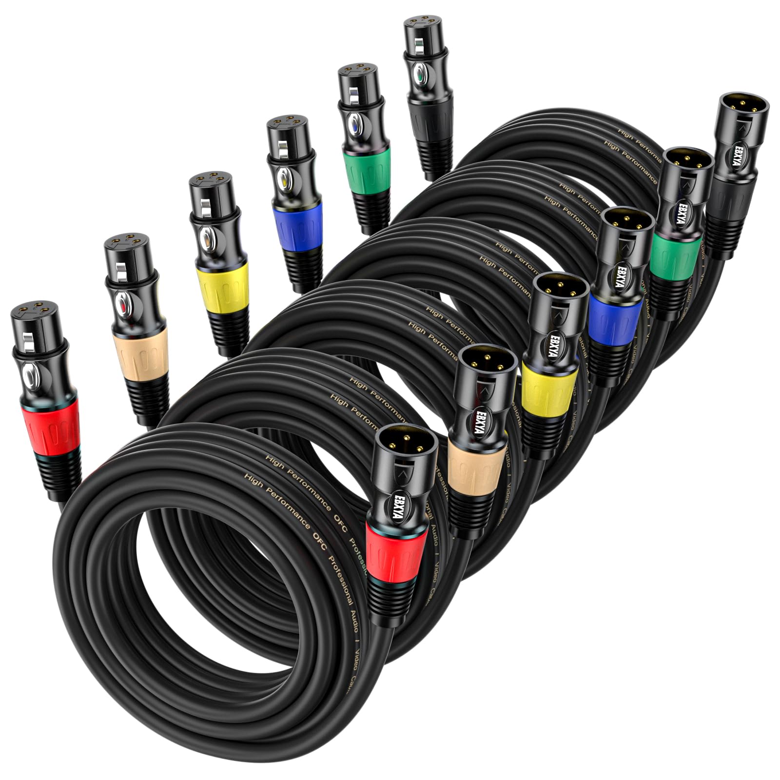 EBXYA XLR Cables 35 ft 6 Pack - Premium Balanced Microphone Cable with 3-Pin XLR Male to Female Cable, Black