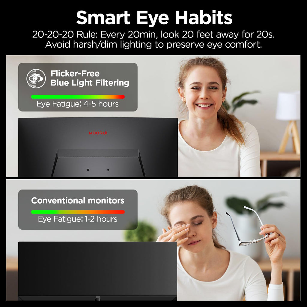 KOORUI 24 inch Curved Gaming Monitor 180Hz FHD 1080P Computer Monitor, 1ms 1500R Display, Adaptive Sync, FreeSync Premium, HDMI 2.0X2 & DP 1.2, VESA, Tilt, 24E6CA