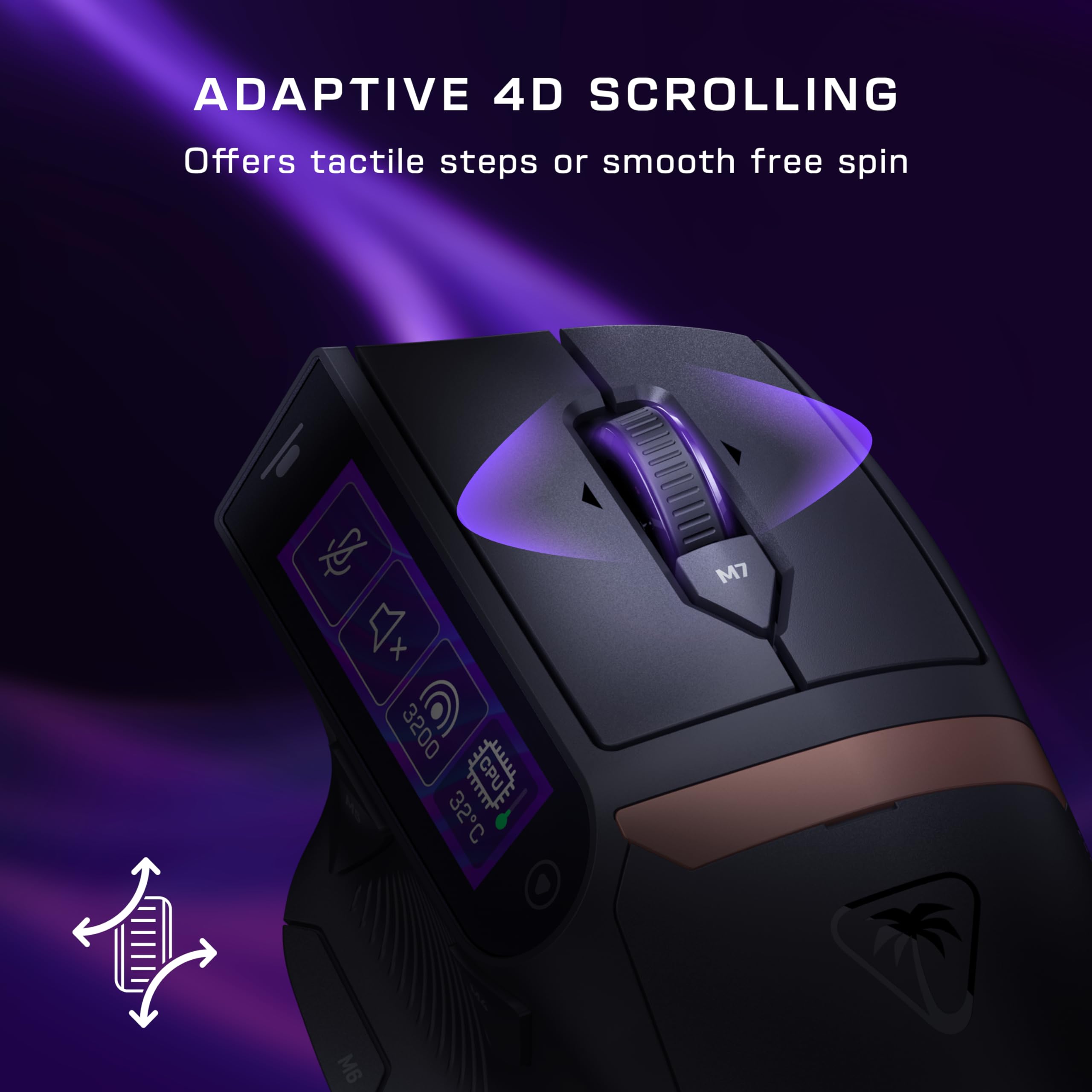 Turtle Beach Command Series MC7 Wireless Gaming Mouse, Built‑In Touchscreen Command Display, True 8K Polling, Owl‑Eye 30K DPI Optical Sensor, Tri‑Mode Connectivity, Titan Optical Switches, Charge Dock
