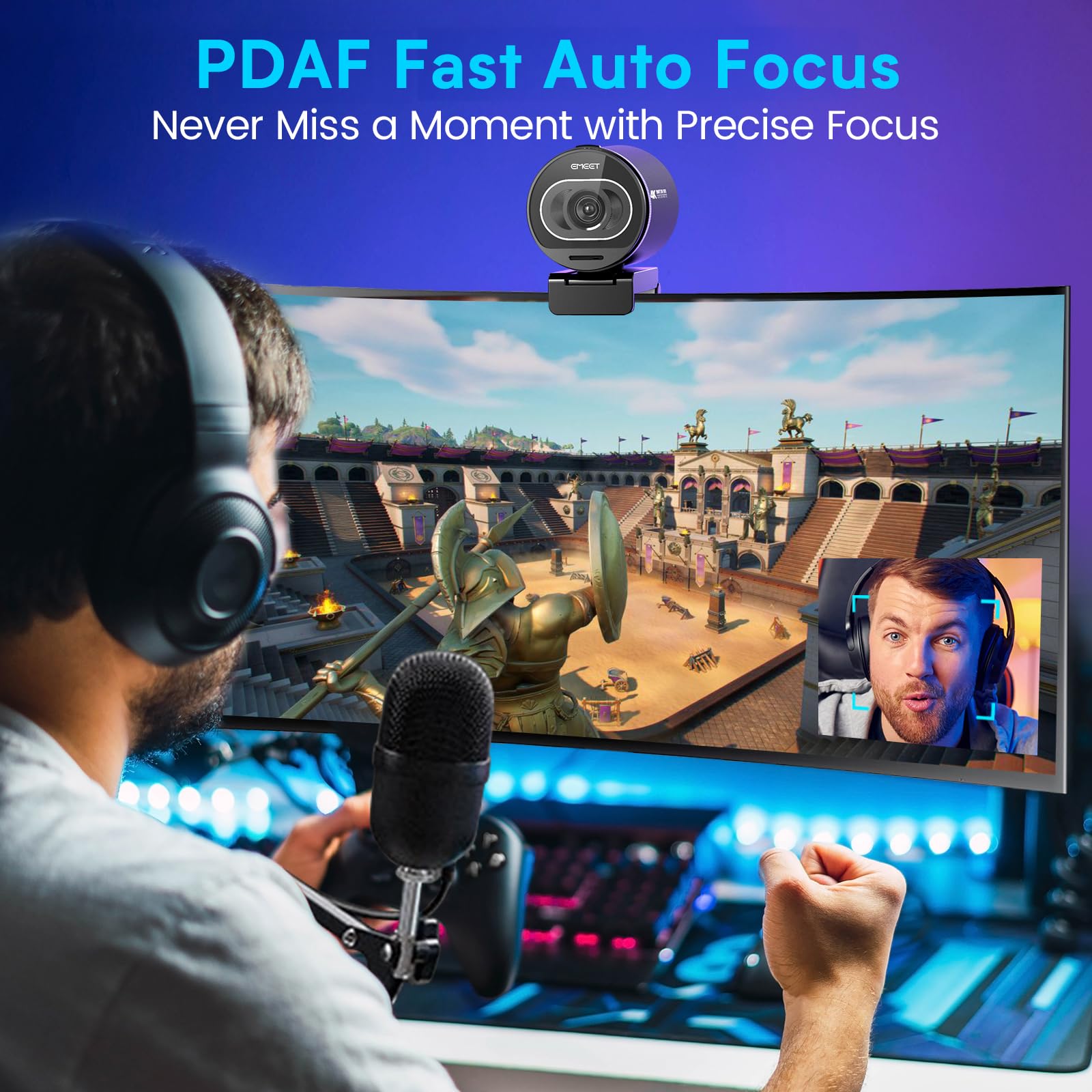 EMEET S600 webcam 4K for streaming with Sony sensor, PDAF autofocus, 1080p/60FPS, noise reduction microphones and privacy cap.