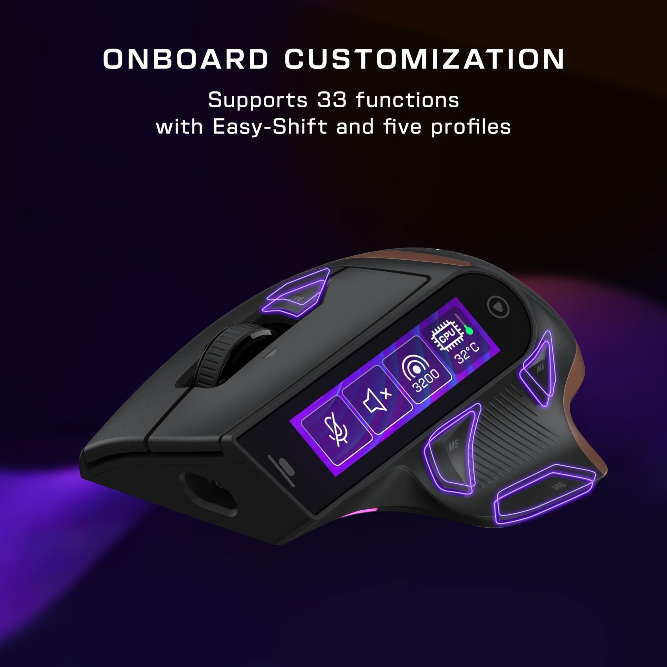 Turtle Beach Command Series MC7 Wireless Gaming Mouse, Built‑In Touchscreen Command Display, True 8K Polling, Owl‑Eye 30K DPI Optical Sensor, Tri‑Mode Connectivity, Titan Optical Switches, Charge Dock