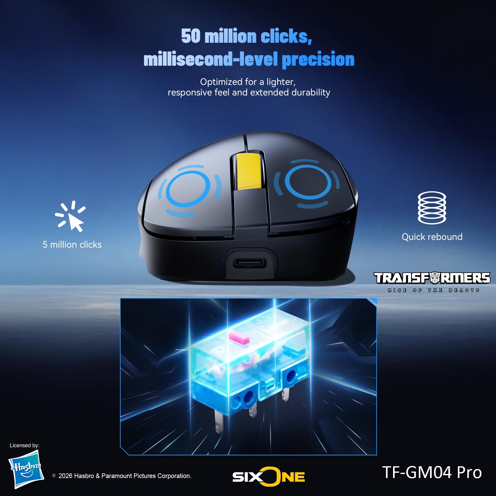 Transformers Gaming Mouse GM04 Pro, Wireless Gaming Mouse Tri-Mode Bluetooth/2.4G/Wired, 53g Ultra-Light, 24,000 DPI PAW3311 Sensor, RGB, 1000Hz, Rechargeable PC Gaming Mouse (Black)