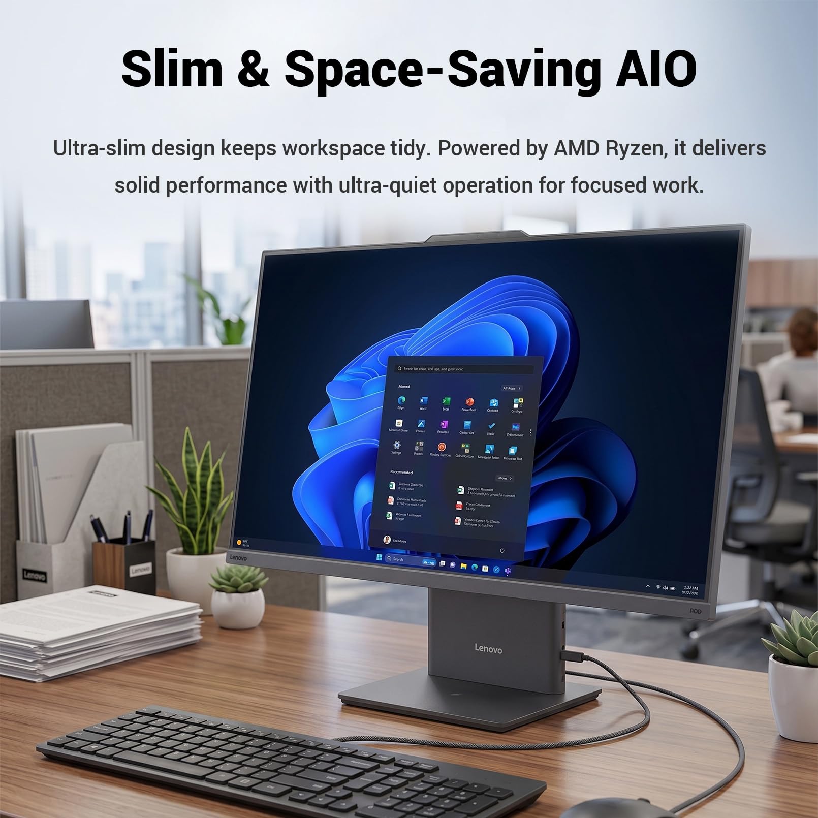Lenovo ThinkCentre Neo 55a Gen 6 Business All-in-One, 23.8" FHD IPS 100Hz, AMD Ryzen 5 220 Up to 4.9 GHz, 16GB DDR5, 512GB SSD, Wired KB & Mouse, HDMI, 5MP Webcam, Wi-Fi 6, Windows 11 Pro, w/Bundle