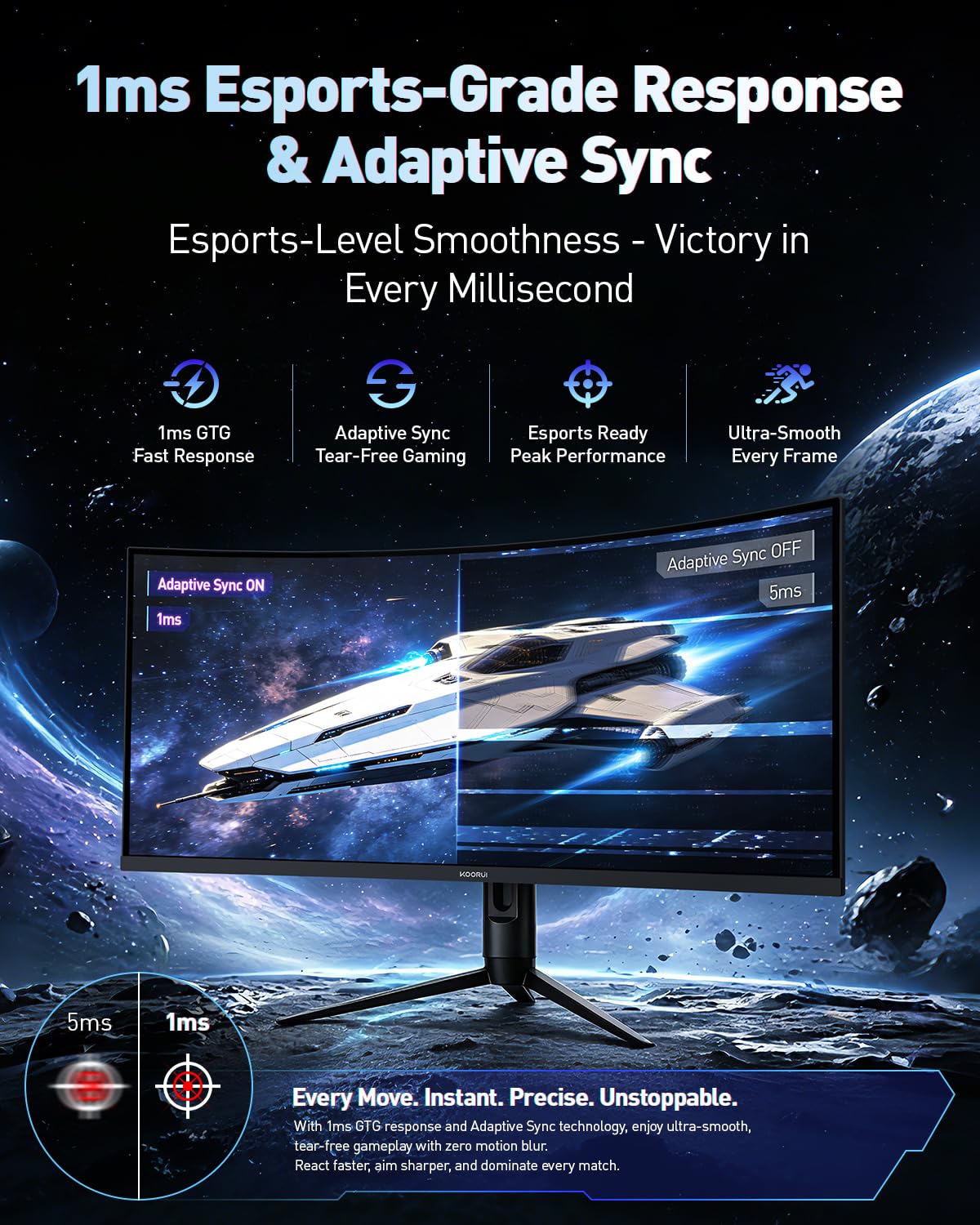 KOORUI 34" Ultrawide Curved Gaming Monitor, 240Hz, WQHD 3440×1440, 1500R Immersive Display, Adaptive Sync, 1ms, DIC-P3 98%, HDR400, HDMI 2.1/DP 1.4, VESA, for PC Gaming, Work & Play