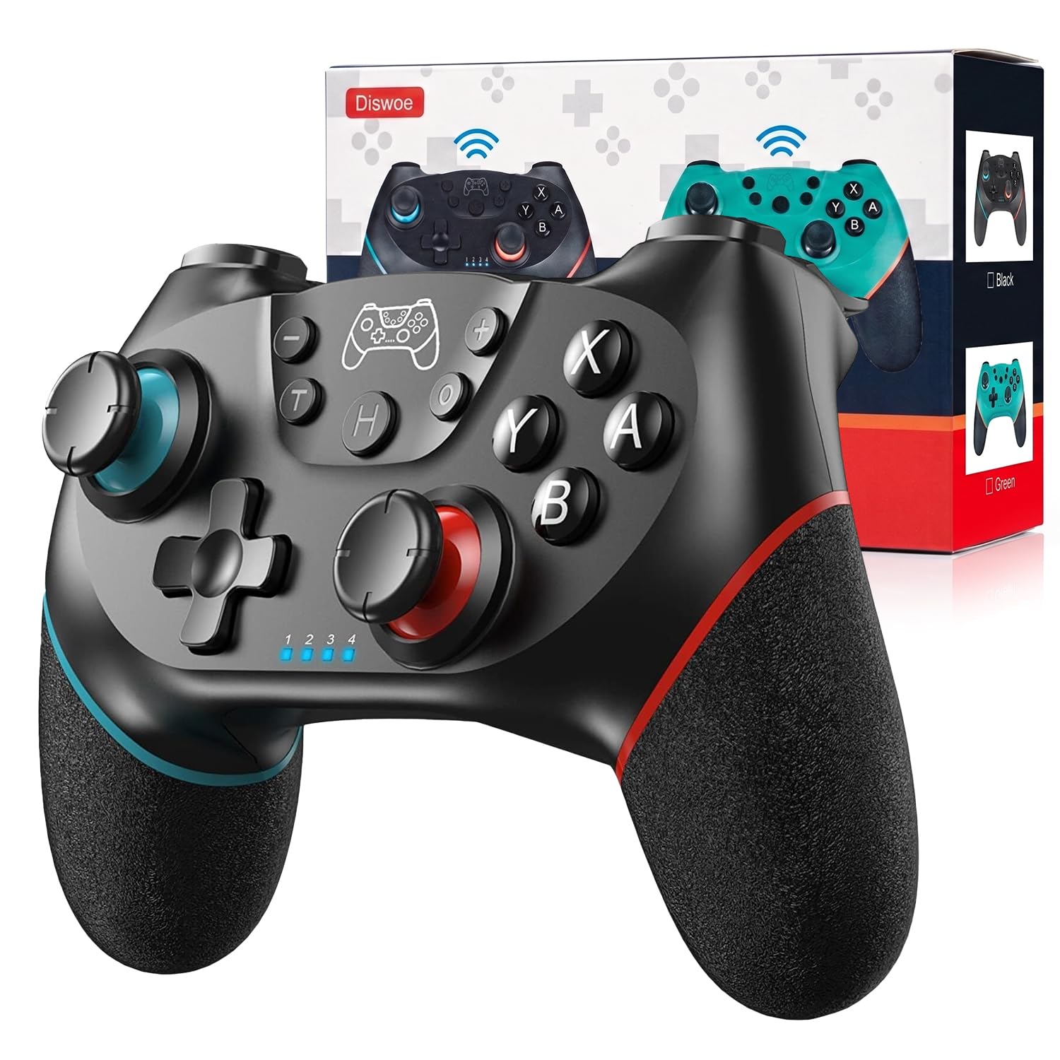 Diswoe Hall Effect Switch Controller, Wireless Pro Controller for Switch 1/OLED/Lite & Switch 2, Anti-Drift Remote with One-Key Wake-up, Zero Latency, Turbo, Dual Vibration, Black
