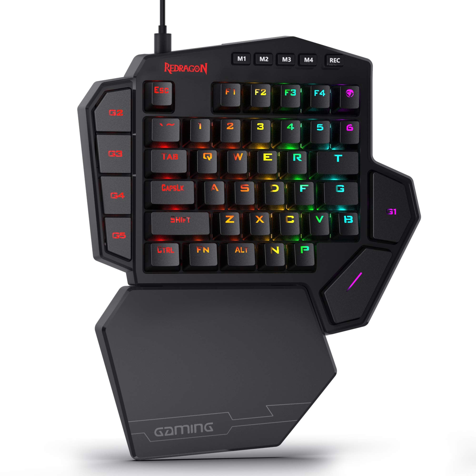 Redragon K585 DITI RGB mechanical keyboard for one hand, 42 keys, USB-C, macros and wristrests.