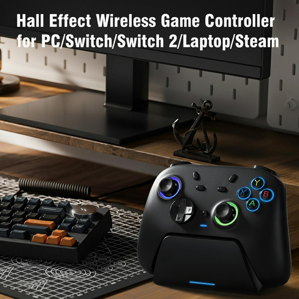 DuLingKer PC Controller, Wireless Game Controller for Windows PC/Switch/Switch 2/Steam/Android, PC Gamepad with Charging Dock, Hall Effect Joystick and Trigger(No Drift), RGB, M1/M2 Buttons, Vibration