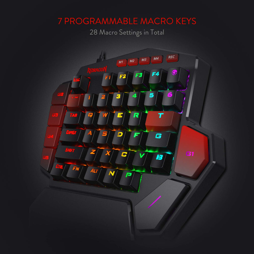 Redragon K585 DITI RGB mechanical keyboard for one hand, 42 keys, USB-C, macros and wristrests.