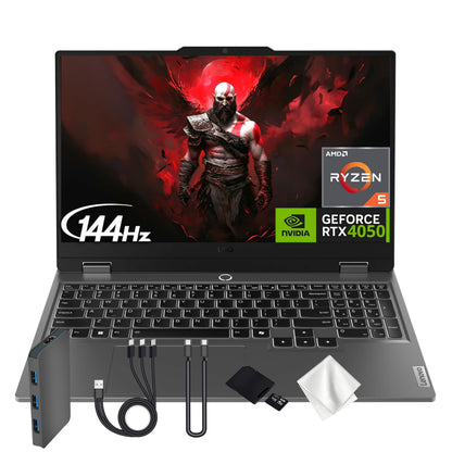 Lenovo LOQ 15.6" FHD 144Hz Gaming Laptop, AMD Ryzen 5 7235HS, NVIDIA GeForce RTX 4050 6GB GDDR6, 64GB RAM, 3TB Storage(2TB SSD+1TB Docking Station), Backlit Keyboard, Wi-Fi 6, Win 11 Pro, Luna Gray