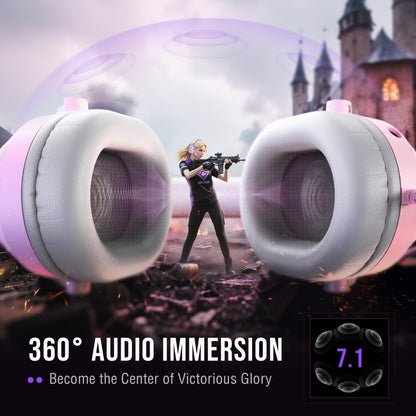 FIFINE Wired RGB Gaming Headset, PC Over-Ear Streaming Headset with USB, 7.1 Surround Sound, Noise-Cancelling Mic, Soft Ear Pads, 4 EQ Modes for PC, Laptop, Mac, PS4, PS5 - AmpliGame H13P (Pink)