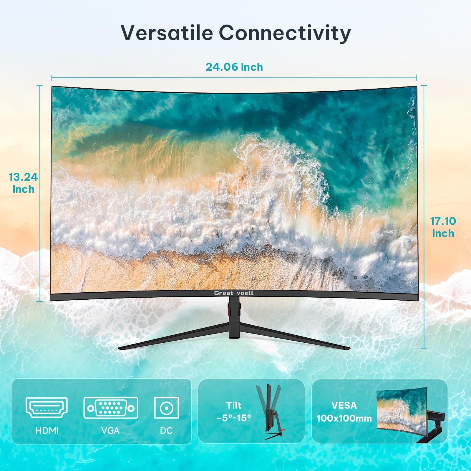 Great voell 27 Inch Curved Computer Monitor, 120Hz Full HD Display (1920 x1080), VA Panel, 99% sRGB, 4000:1 Contrast Ratio, HDR10, Eye Care, HDMI, Game Mode, VESA, Home Office