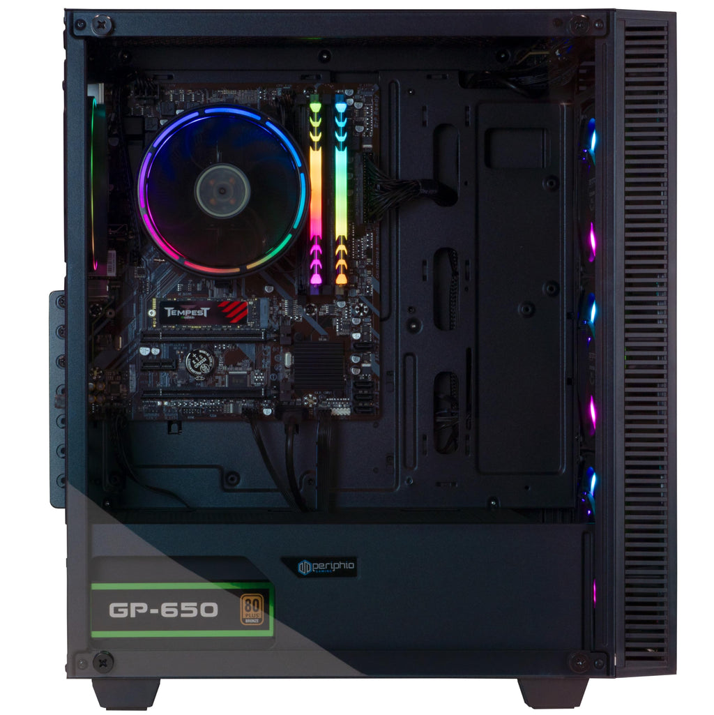 Periphio Terra Gaming PC Computer, AMD Ryzen 5 5600GT up to 4.6GHz with Radeon Vega 7 Graphics, 16GB RAM, 1TB NVMe SSD, WiFi, Windows 11, Black Desktop with RGB Gaming Bundle, 24" Monitor